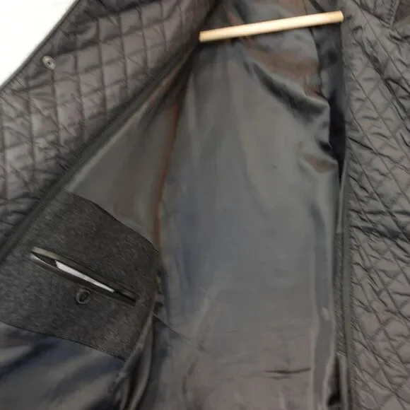 Wool Coat Mens Medium Black Detachable Liner Trim Quilt Buckle‎ OF ALL THREADS